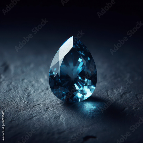 blue sapphire on stone on dark background. ai generative