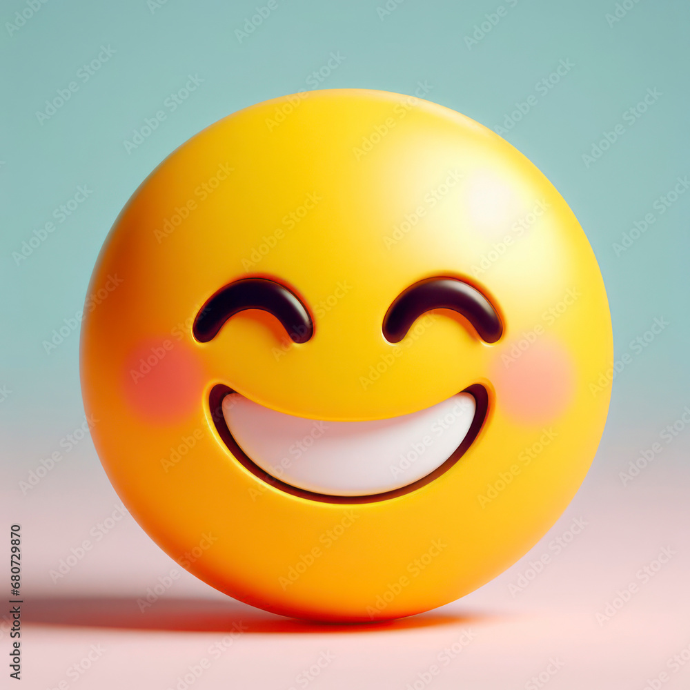 Grinning or smiling yellow emoji 3d style on the pastel background. ai generative Grinning or smiling yellow emoji 3d style on the pastel background. ai generative