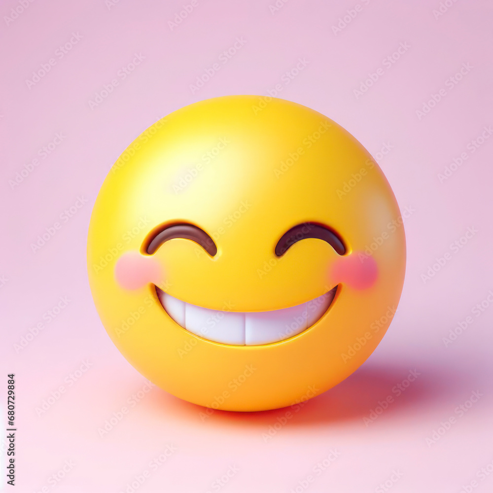 Grinning or smiling yellow emoji 3d style on the pastel background. ai generative Grinning or smiling yellow emoji 3d style on the pastel background. ai generative