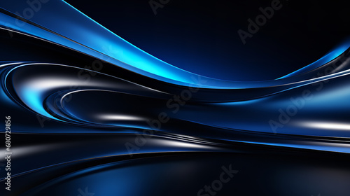 Blue shape on a dark background, in the style of free-flowing lines, subtle lighting contrasts, serene visuals, smooth surfaces, contrasting light