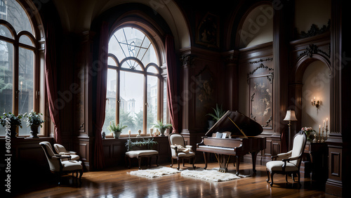 Living Room with a Piano: A Harmonious Fusion of Musical Elegance and Home Comfort, Creating a Serene Atmosphere Filled with Creative Inspiration and Artistic Expression.