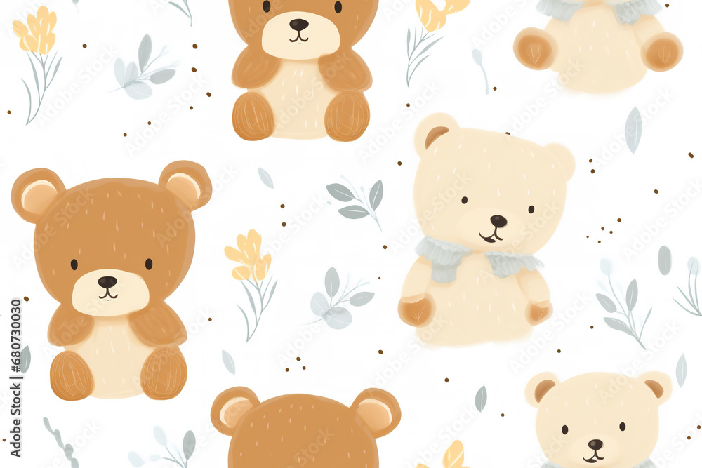 Delicate pattern with teddy bears for baby blanket Delicate pattern with teddy bears for baby blanket