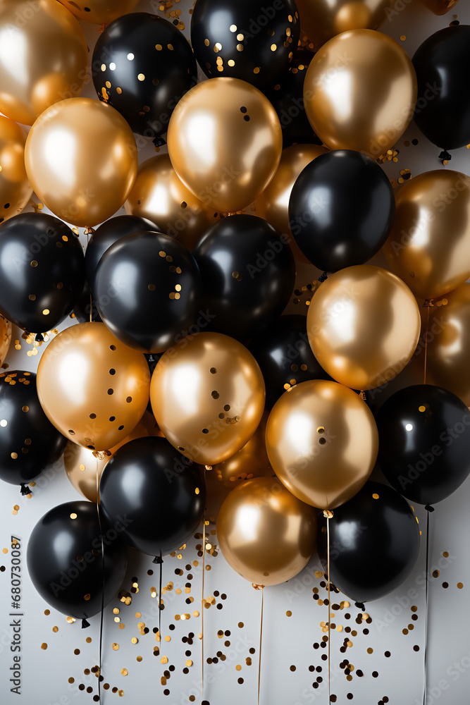 Golden and black decorations for the party on white backgroud Golden and black decorations for the party on white backgroud