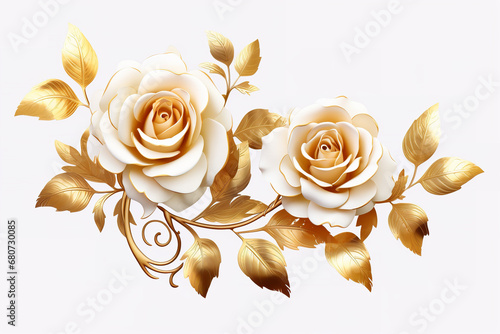 Golden roses white background