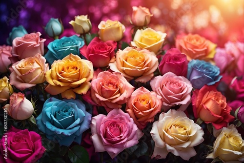 multicolored roses gradient background is unusual. ai generative © Igor