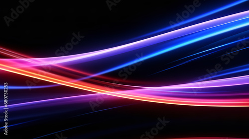 Neon futuristic flashes on black background. Motion light lines