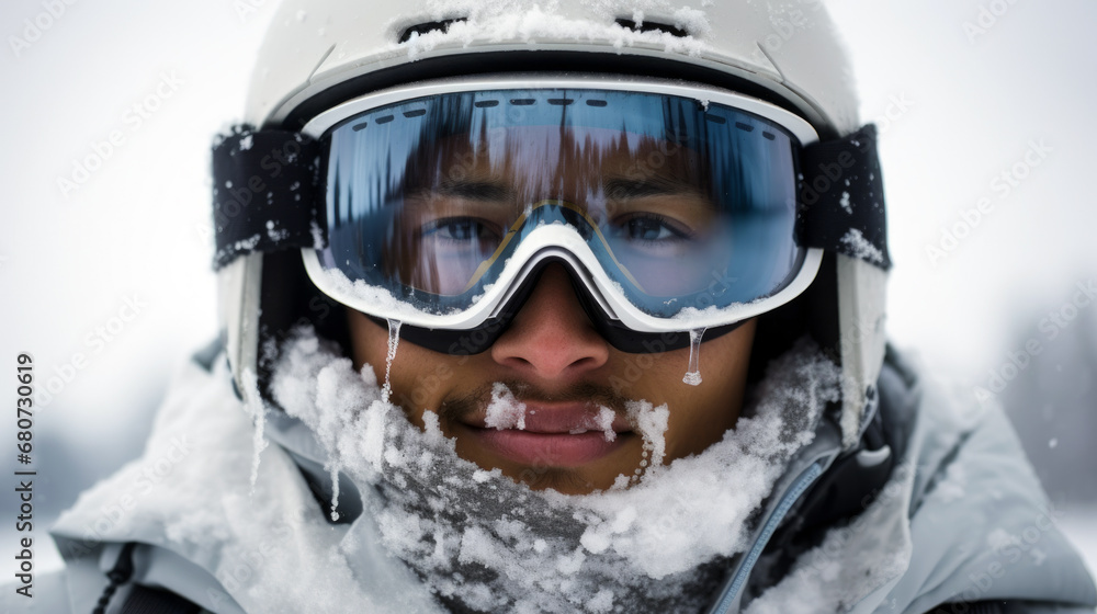 Excited Snowboarder on Snowy Slope Excited Snowboarder on Snowy Slope