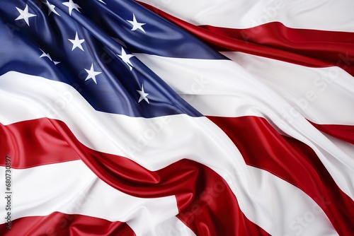 Closeup of the American flag on a pristine white background.