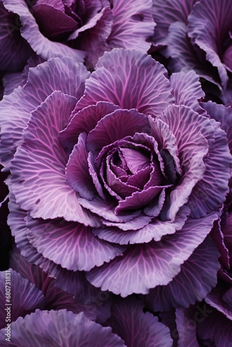 closeup of a colorful cluster of red cabbage, acros, kinetic pointillism, focus stacking