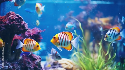 Colorful fish swimming in an aquarium.