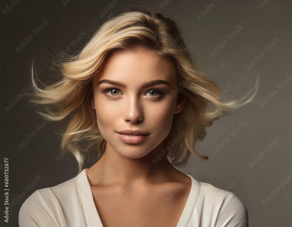 portrait of a blonde woman, foreground portrait of a blonde woman, foreground