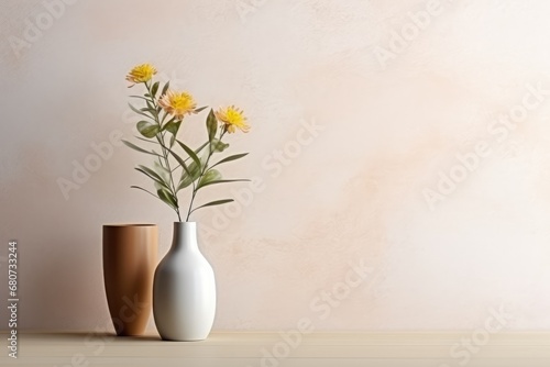 A simple vase with a light bouquet of wildflowers in a calm interior environment