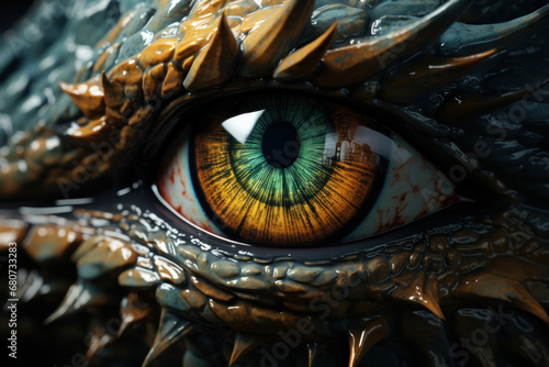 A dragon s eye  gleaming with intelligence and power. Concept of mythical beings and mystique. Generative Ai.