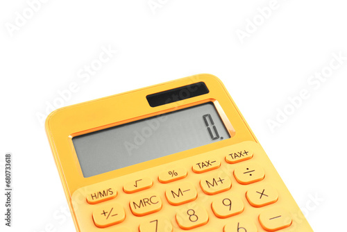 Orange calculator isolated on white. Office stationery