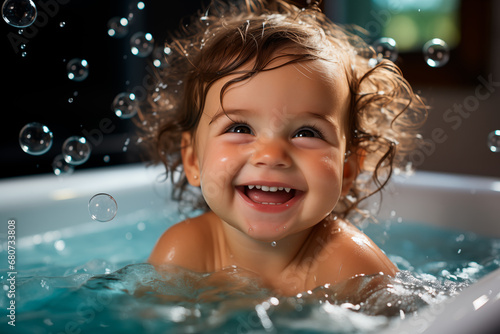 Baby with soap bubbles smiling  in a bathtub © KEA