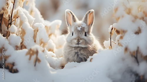 rabbit in the winter with the snow