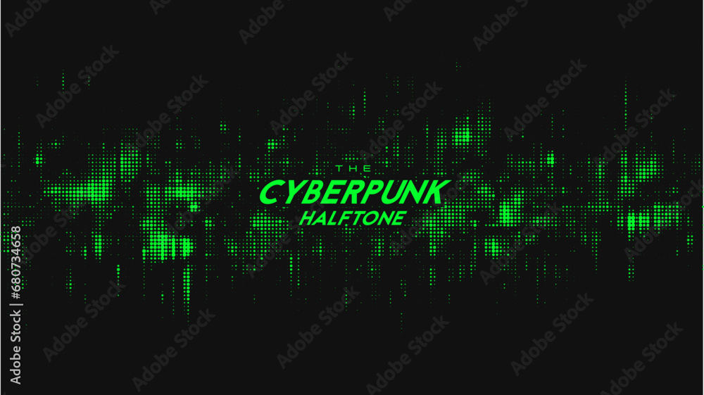 Abstract vector green cyberpunk halftone sound wave. Scrathed dotted texture element. Abstract vector green cyberpunk halftone sound wave. Scrathed dotted texture element.