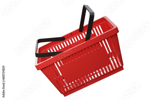 Plastic shopping basket. Isolated supermarket shopping cart.