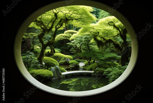  via circular window, illusory space, green