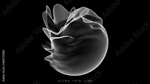 Distorted line spheres. Vector thin line glitch geometry.
