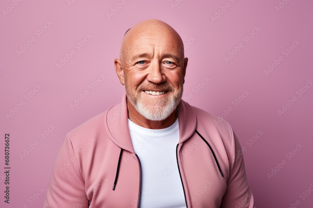Portrait of smiling senior man in pink hoodie. Isolated on pink background. Portrait of smiling senior man in pink hoodie. Isolated on pink background.