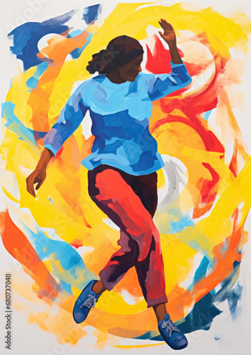 Loose realistic person dancing, painted in expressive detailed gouache on heavy watercolour textured paper