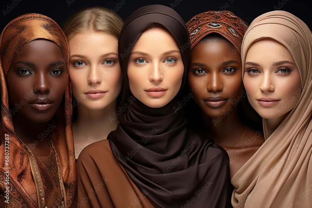 A diverse array of faces from different cultures and backgrounds, highlighting the universal beauty found in human diversity. Concept of global beauty. Generative Ai. A diverse array of faces from different cultures and backgrounds, highlighting the universal beauty found in human diversity. Concept of global beauty. Generative Ai.