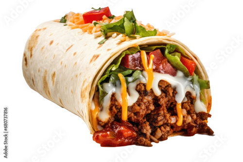 Mexican beef burrito isolated on transparent background. AI generative.