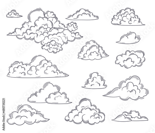 Serene Sketch Of Fluffy Clouds, Drifting Lazily Across The Open Sky, Changing Shapes In A Tranquil Display Of Nature
