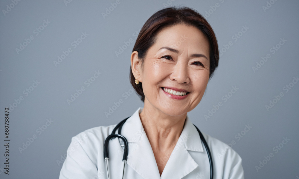 Joyful Senior Asian Female Doctor with Stethoscope - Healthcare Professional Portrait Joyful Senior Asian Female Doctor with Stethoscope - Healthcare Professional Portrait