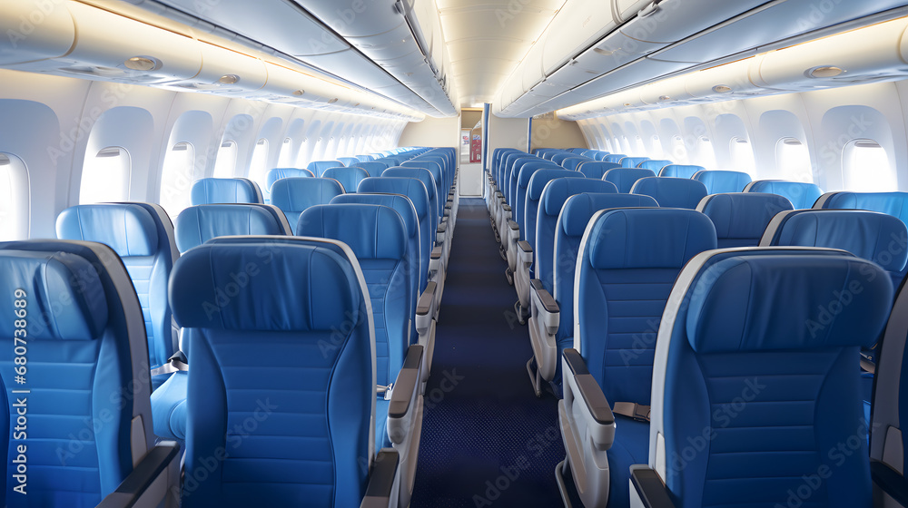 Fototapeta premium Comfortable seating in economy class section of passenger airplane