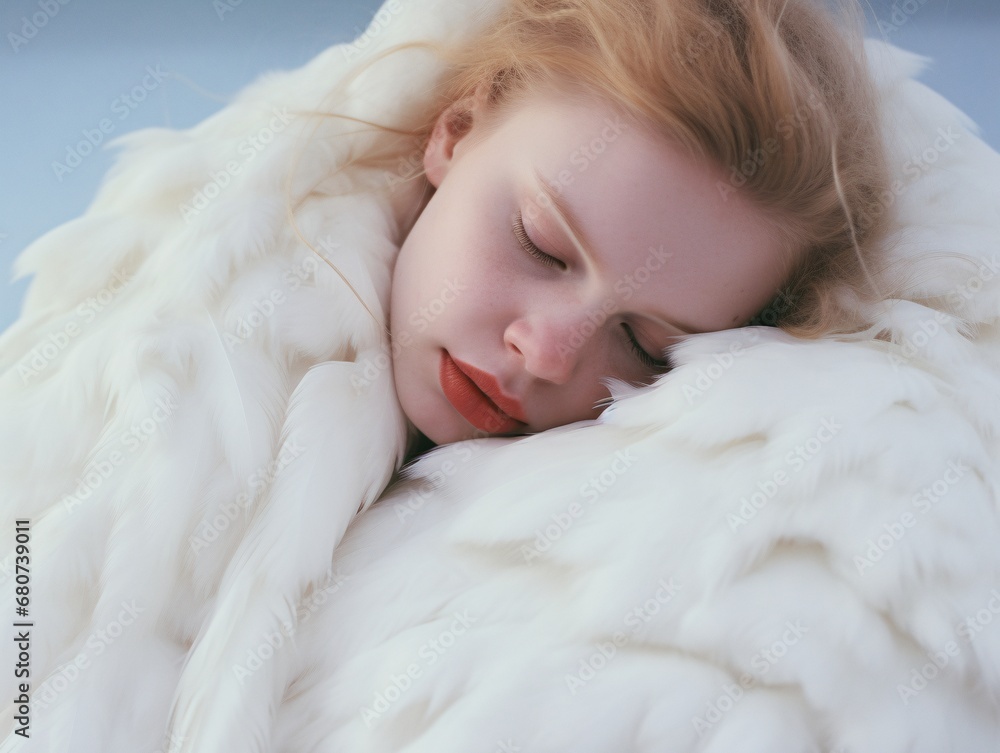 woman sleeping, head shape close up, furry art, playful forms woman sleeping, head shape close up, furry art, playful forms