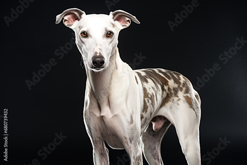 Portrait of a Whippet, close up photo, neutral light. Ai art