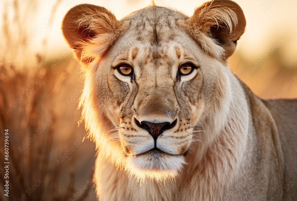 the lion has a white tan face, evocative environmental portraits, macro, dutch realism