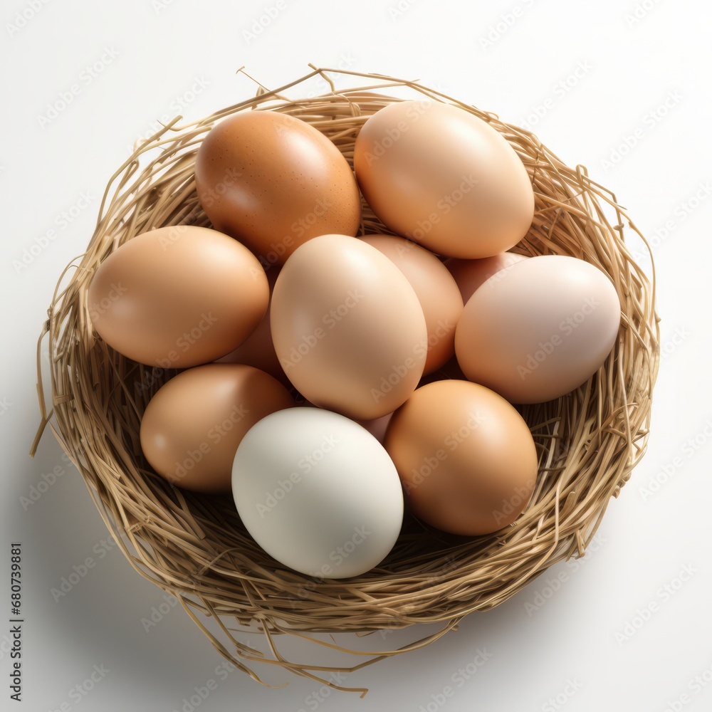 Eggs in a basket isolated on white baclground Eggs in a basket isolated on white baclground