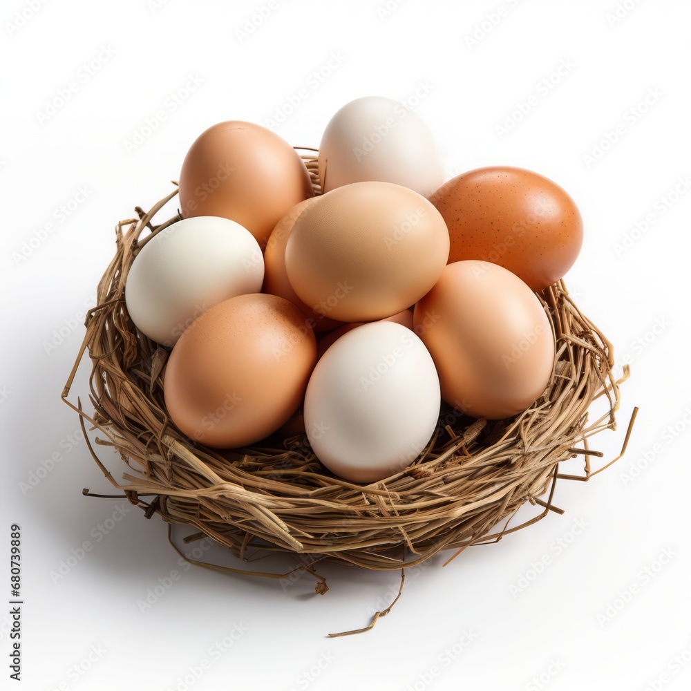 Eggs in a basket isolated on white baclground Eggs in a basket isolated on white baclground