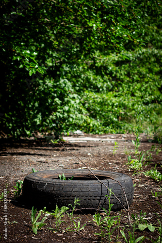 The old tire is thrown away as garbage © Vladyslav Sydorenko