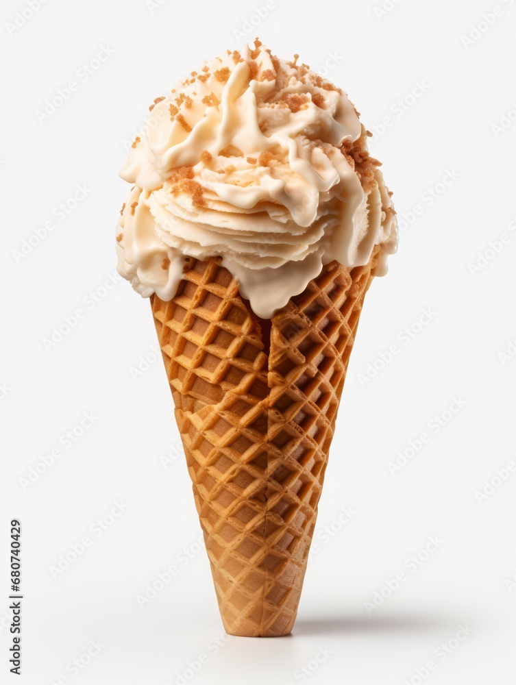 Ice cream cone with caramel isolated on background Ice cream cone with caramel isolated on background
