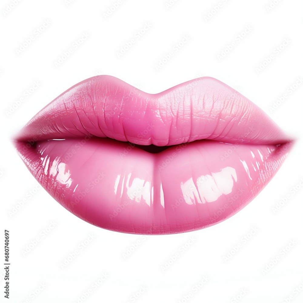 Glamorous Shine: Plump Lips with Vibrant Pink Gloss Isolated on White. Generative ai Glamorous Shine: Plump Lips with Vibrant Pink Gloss Isolated on White. Generative ai