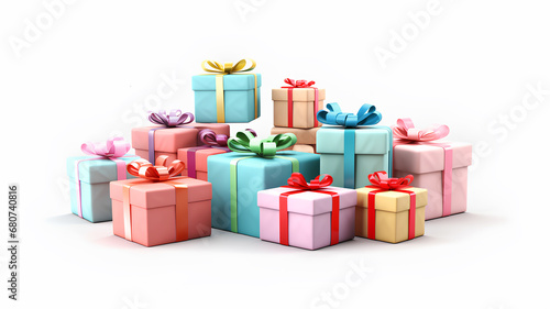 Group of Gift Boxes with Ribbons. Presents, Christmas gifts, Isolated on White Background.