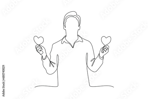 Continuous one line drawing Happy People give love and optimistic. Love concept. Doodle vector illustration.