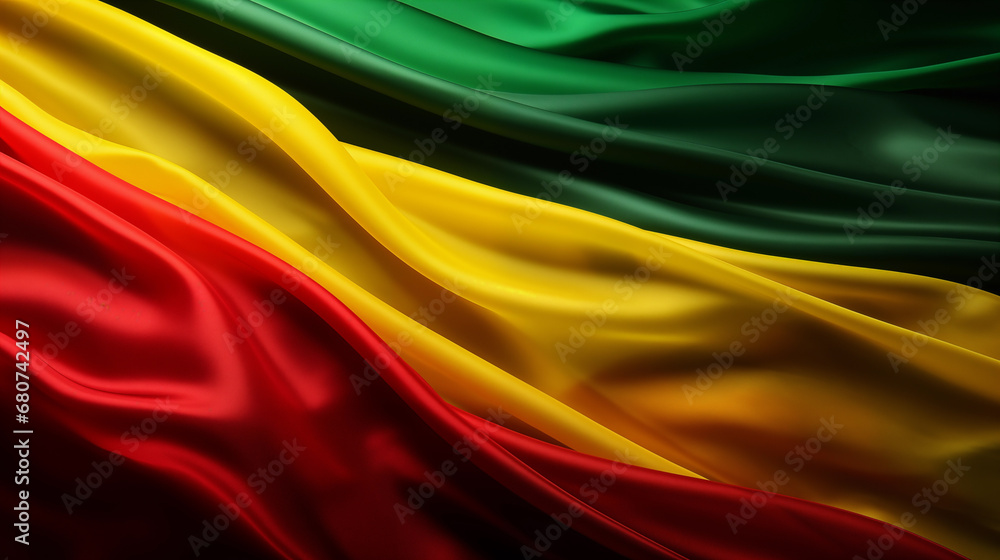 Black History Month. African American History in United States. Red Yellow Green waving flag. Freedom holiday. Celebrated annual in February. Poster, design wallpaper, art illustration. Generated AI Black History Month. African American History in United States. Red Yellow Green waving flag. Freedom holiday. Celebrated annual in February. Poster, design wallpaper, art illustration. Generated AI