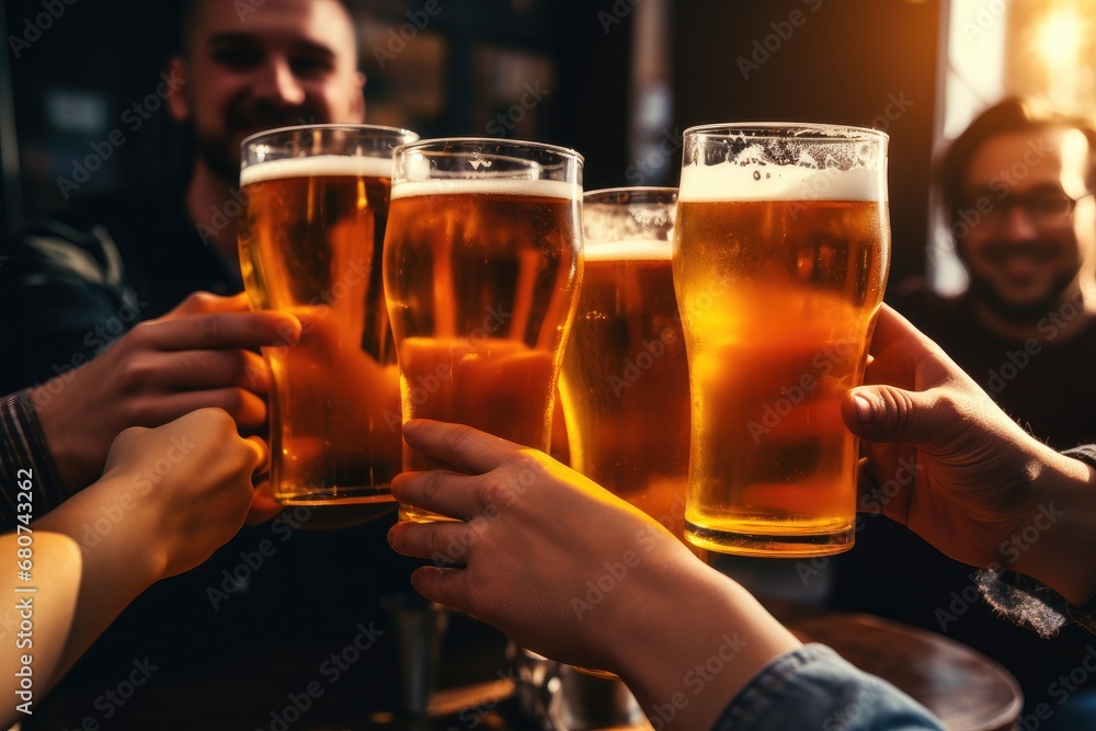 close-up of friends toasting with drinks