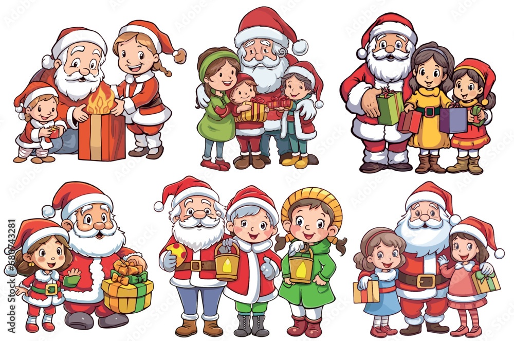 Santa claus and children Vector. Merry Christmas And Happy New Year