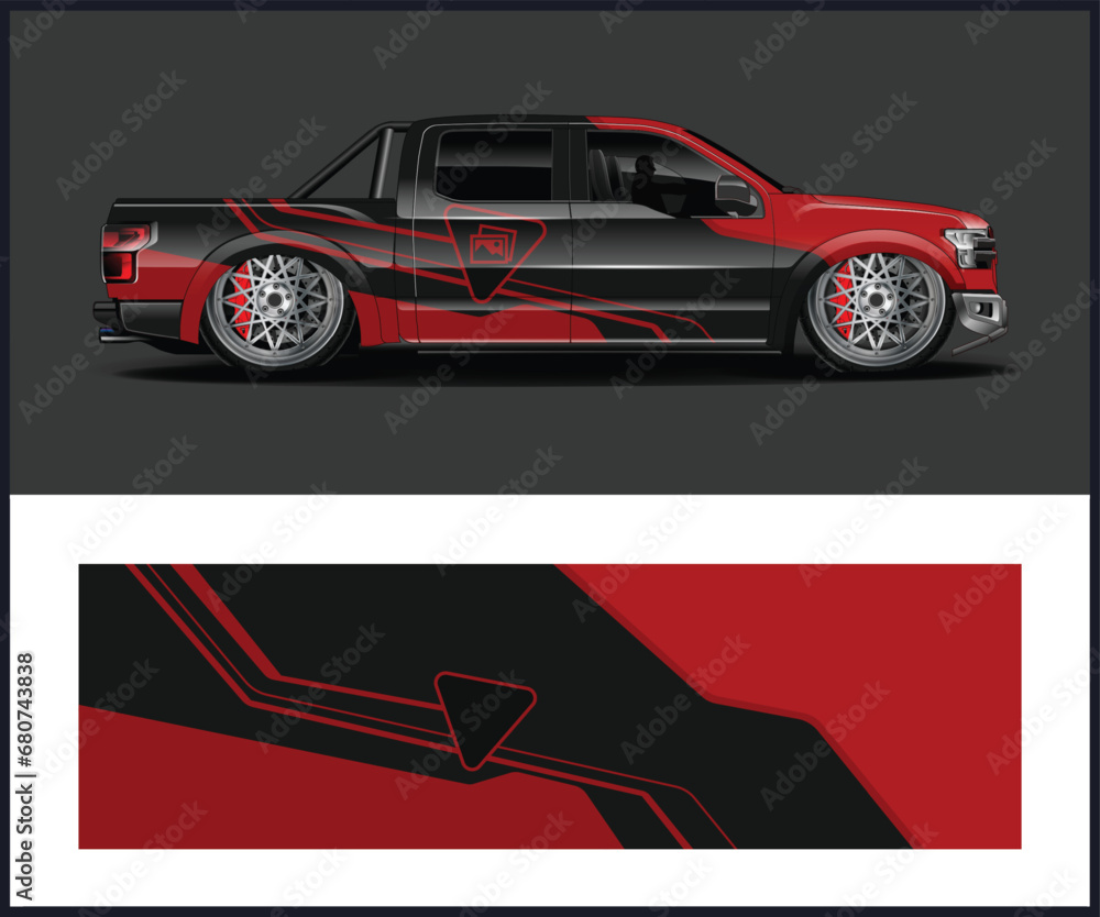 Racing truck wrap design vector. Graphic abstract stripe racing background kit designs for wrap vehicle