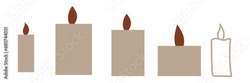 Doodle candles set. Vector illustration. Decoration for Christmas or romantic dinner for Valentine's Day. Festive collection candlelight with wick and wax. Elements for creating a special atmosphere