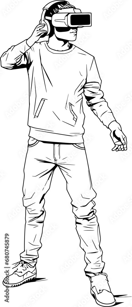 Man using VR glasses drawing Man using VR glasses drawing