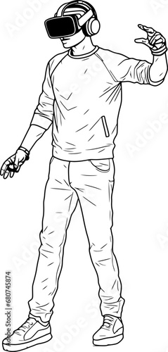 Man using VR glasses drawing