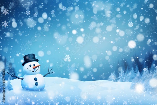 snowman in the snow with christmas tree © WhereTheArtIs
