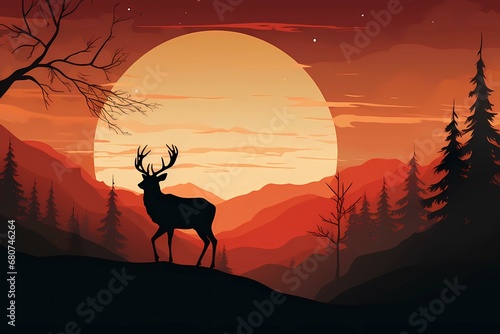 silhouette of deer in the sunset